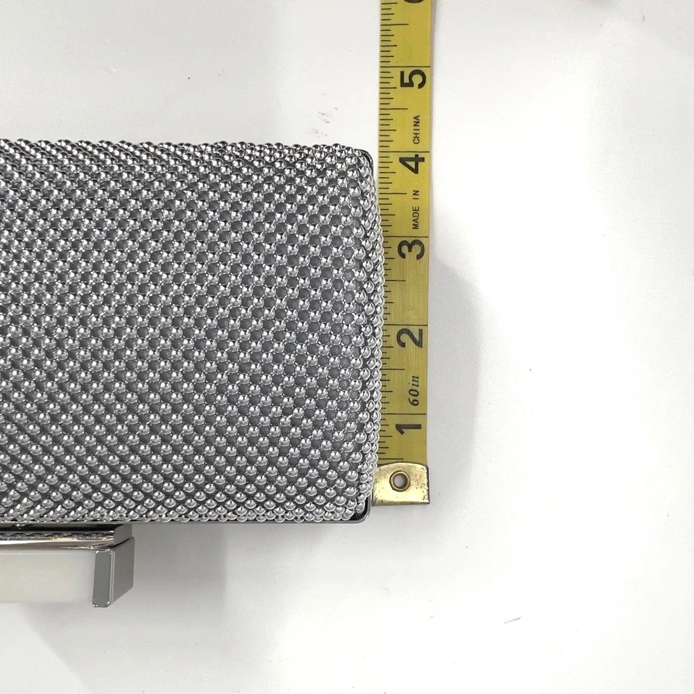 Jessica McClintock Clutch Bag Silver Ball Chain Mail Minaudière Evening Formal